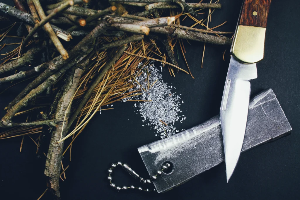 a flint and steel for starting a fire at camp